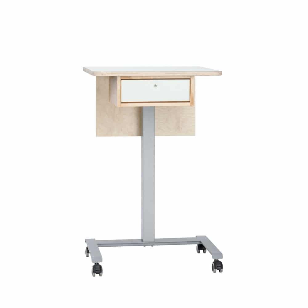 Height-adjustable workstation with a front panel